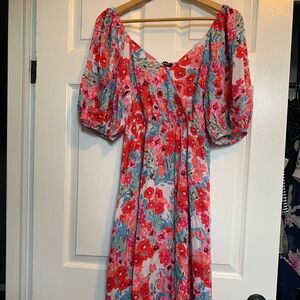 Spring/summer dress, size medium, red/pink floral pattern